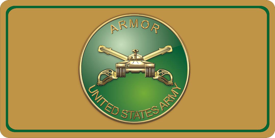 U.S. Army Armor Insignia Centered On GOLD Photo License Plate