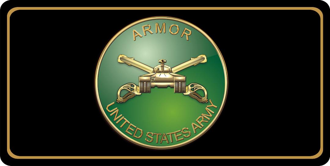 U.S. Army Armor Insignia Centered On Black Photo LICENSE PLATE