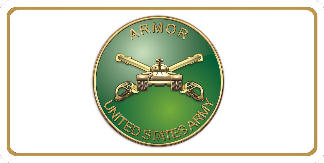 U.S. Army Armor Insignia Centered On White Photo LICENSE PLATE