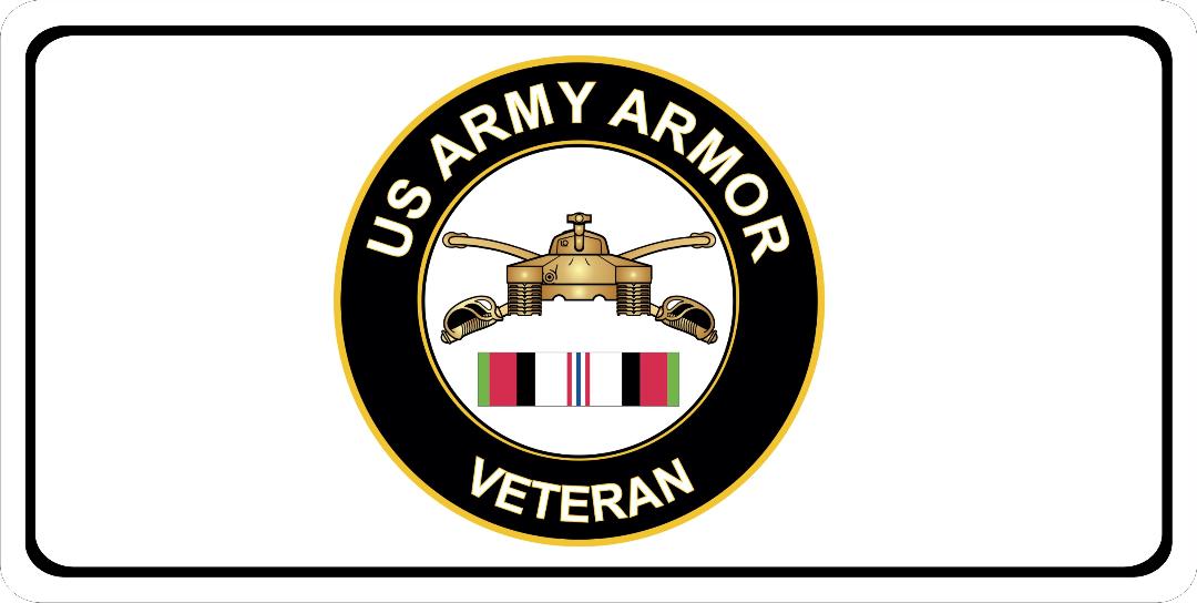 U.S. Army Armor Veteran Insignia Centered Photo LICENSE PLATE