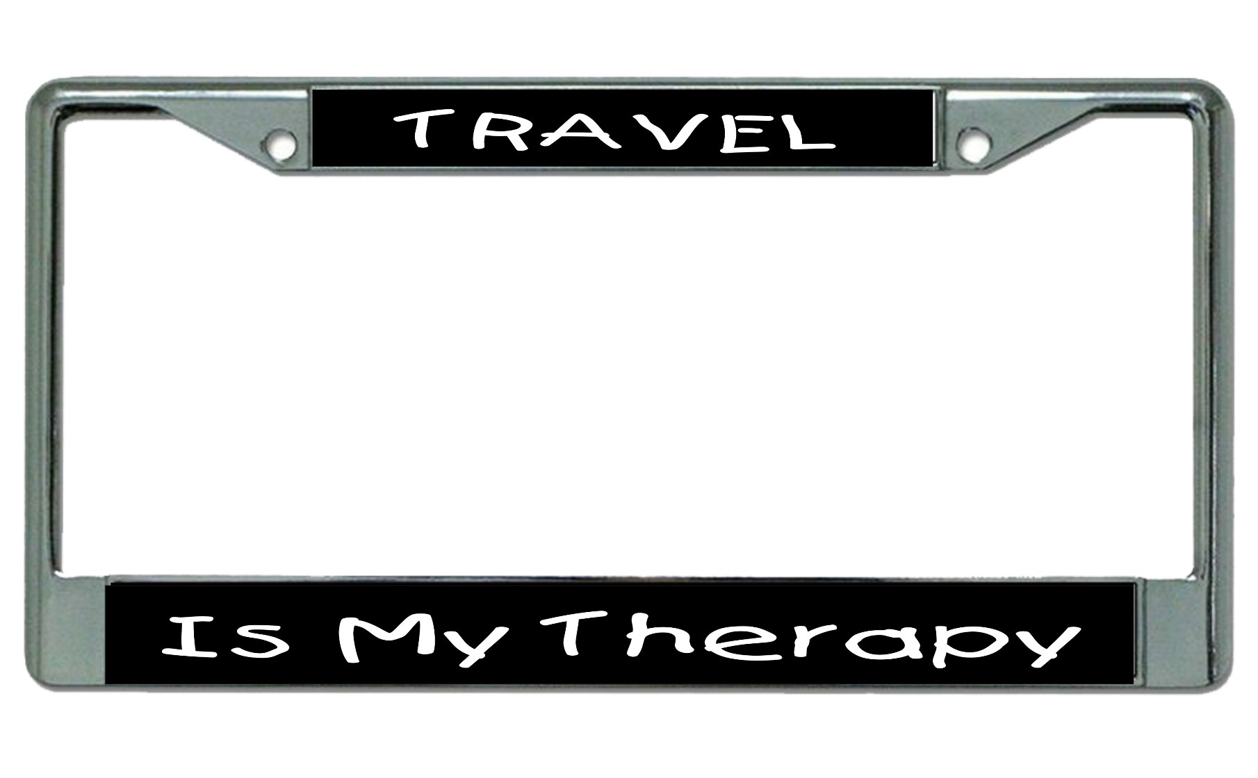 Travel Is My Therapy Chrome License Plate FRAME
