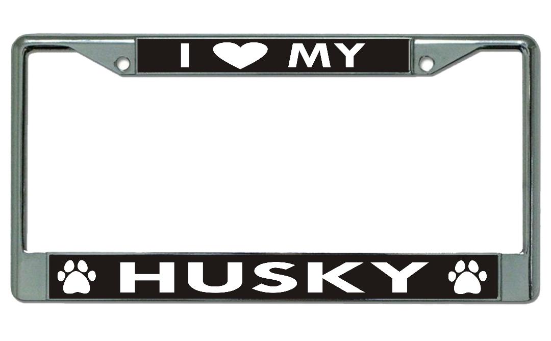 I Heart My Husky Chrome License Plate FRAME