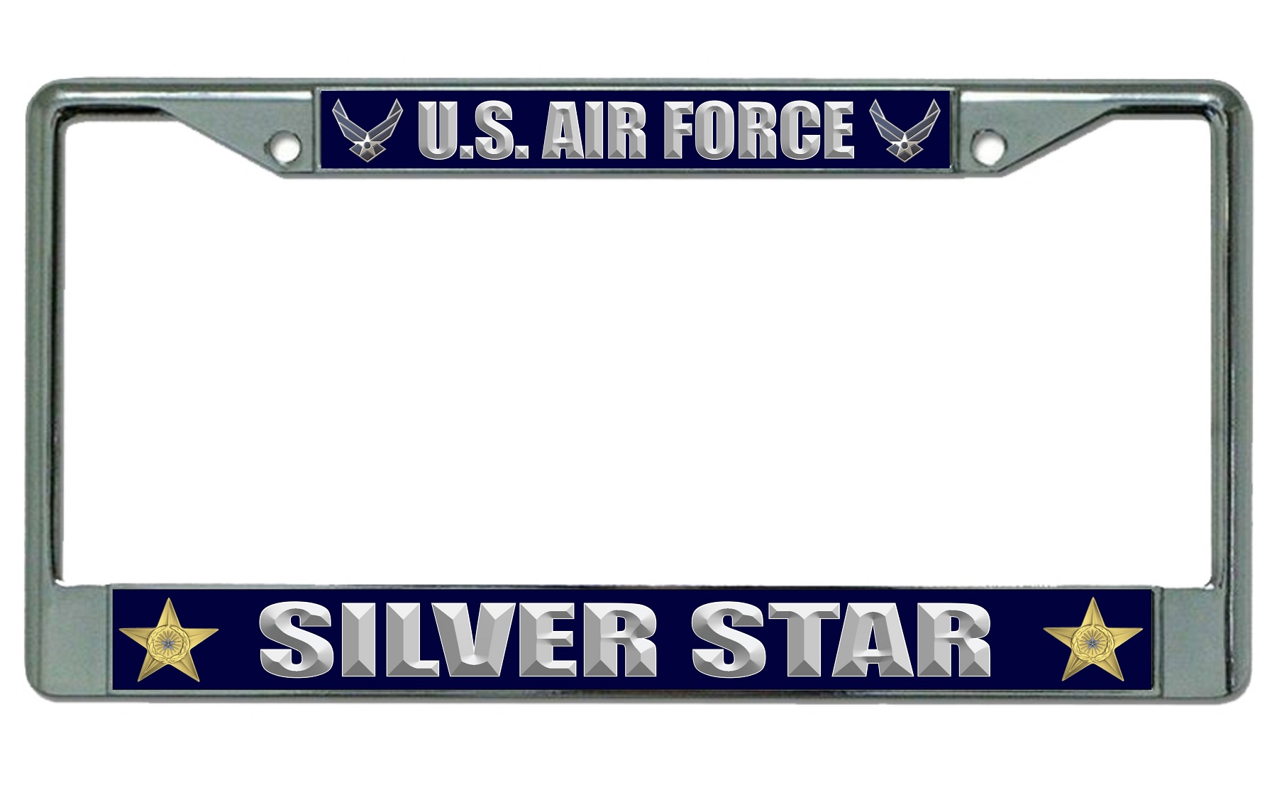 U.S. Air Force Silver Star Chrome License Plate FRAME
