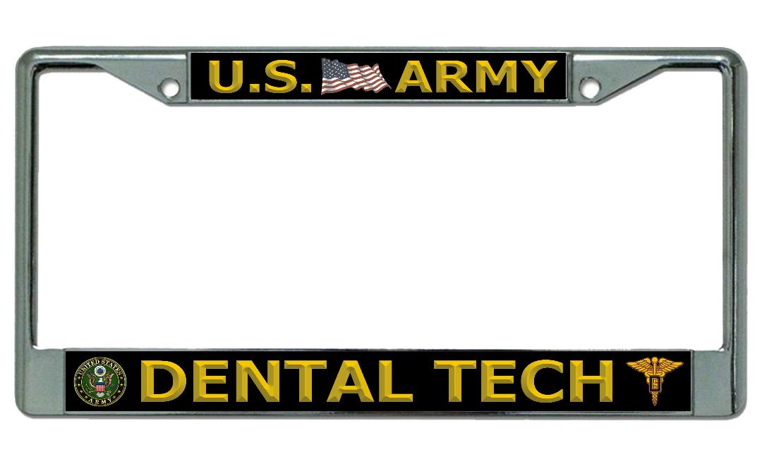 U.S. Army Dental Tech Chrome LICENSE PLATE Frame