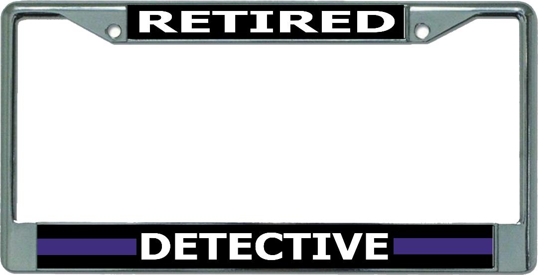 Thin Blue Line Retired Detective Chrome LICENSE PLATE Frame
