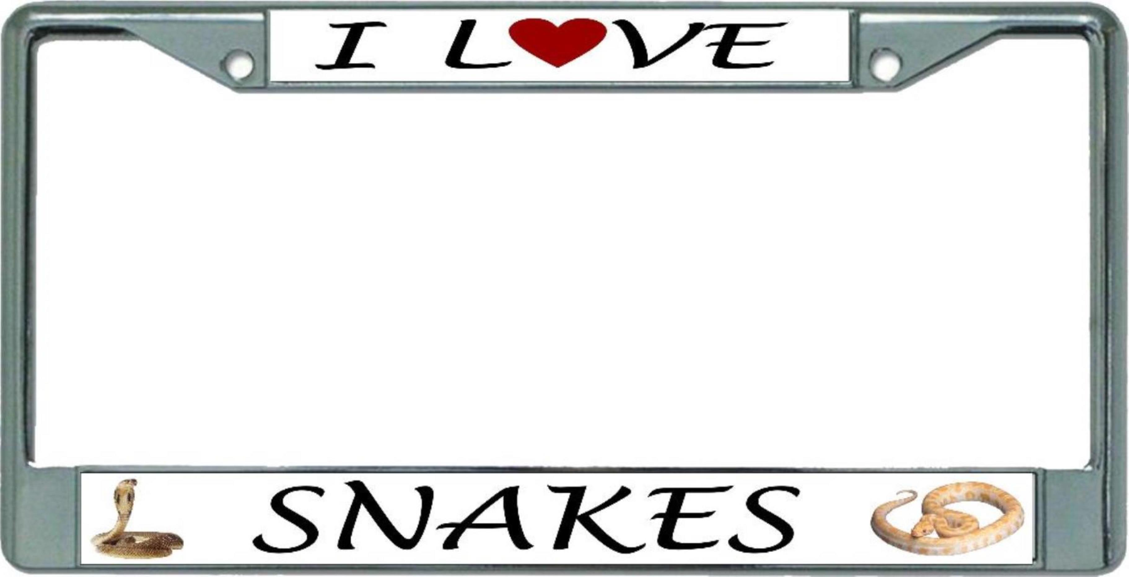 I Love Snakes Chrome License Plate FRAME