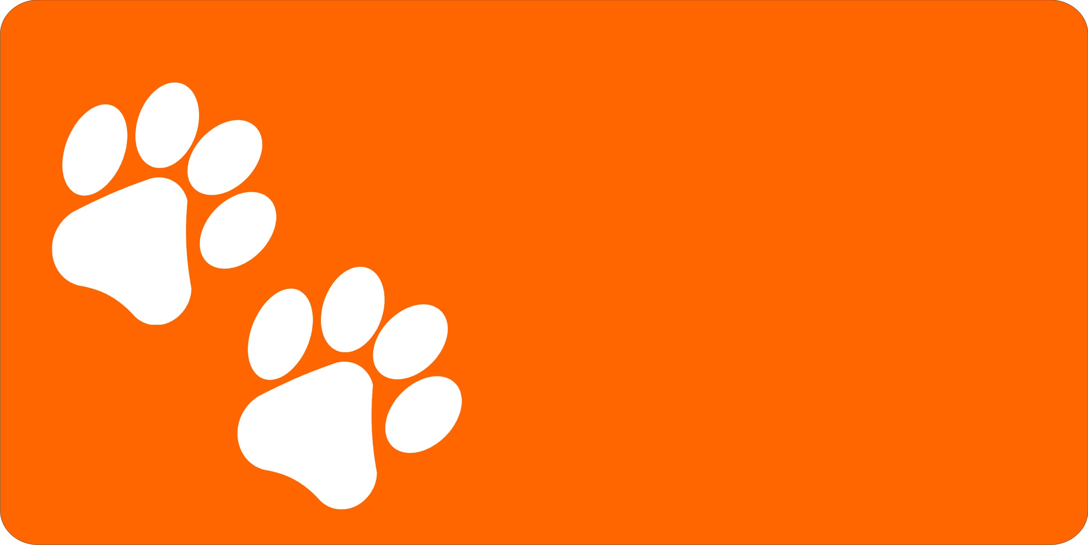White Paw Prints Offset On Orange LICENSE PLATE Free Personalization on this PLATE