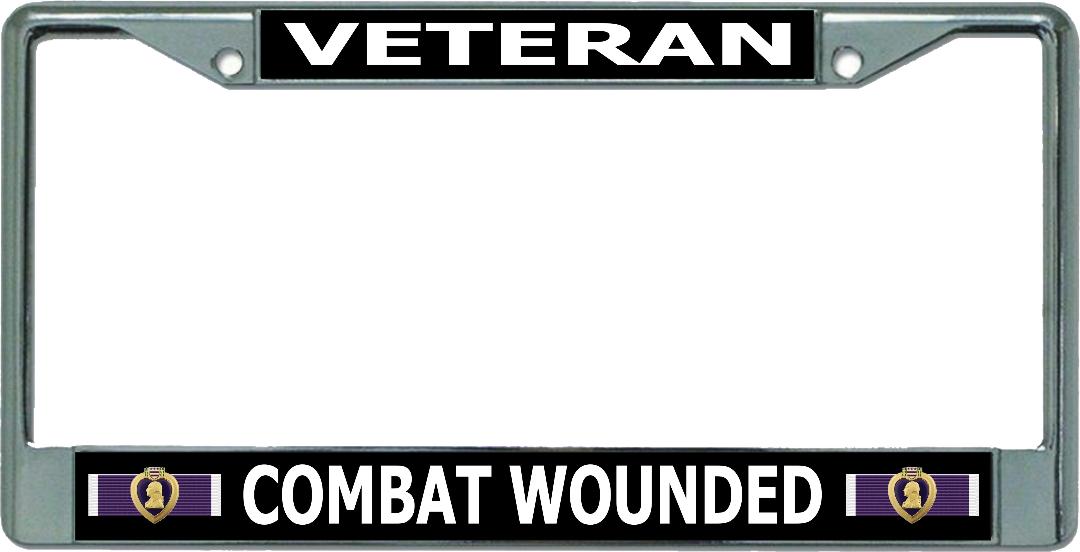 Purple Heart Combat Wounded Veteran #2 Chrome License Plate FRAME