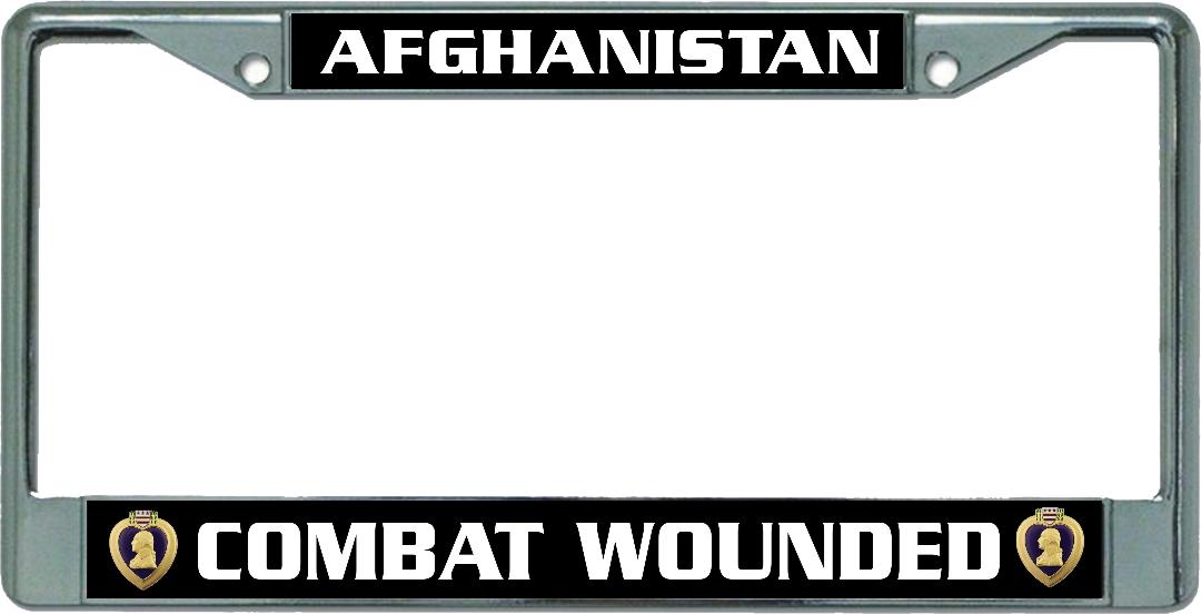 Afghanistan Purple Heart Combat Wounded  Chrome License Plate FRAME