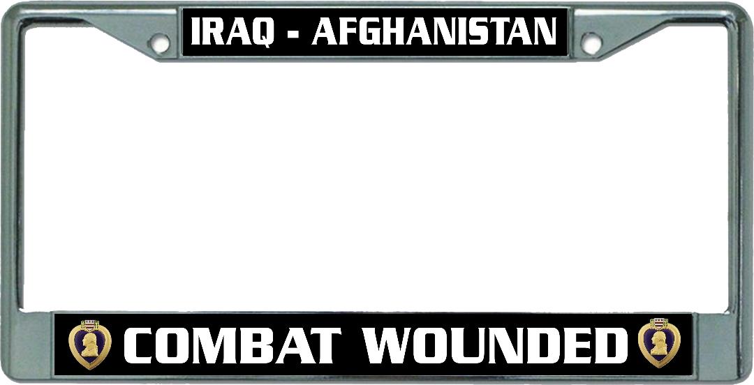 Iraq - Afghanistan Purple Heart Combat Wounded  Chrome License Plate FRAME