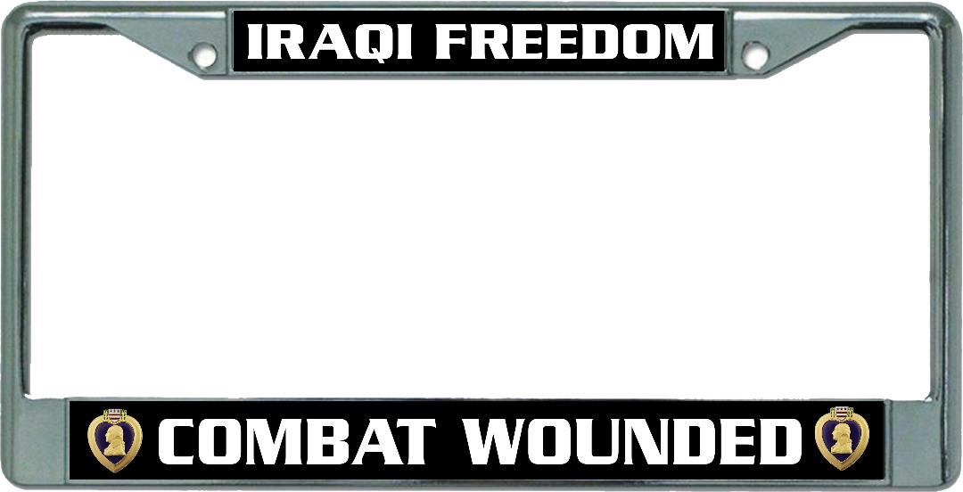Iraqi Freedom Purple Heart Combat Wounded  Chrome License Plate FRAME