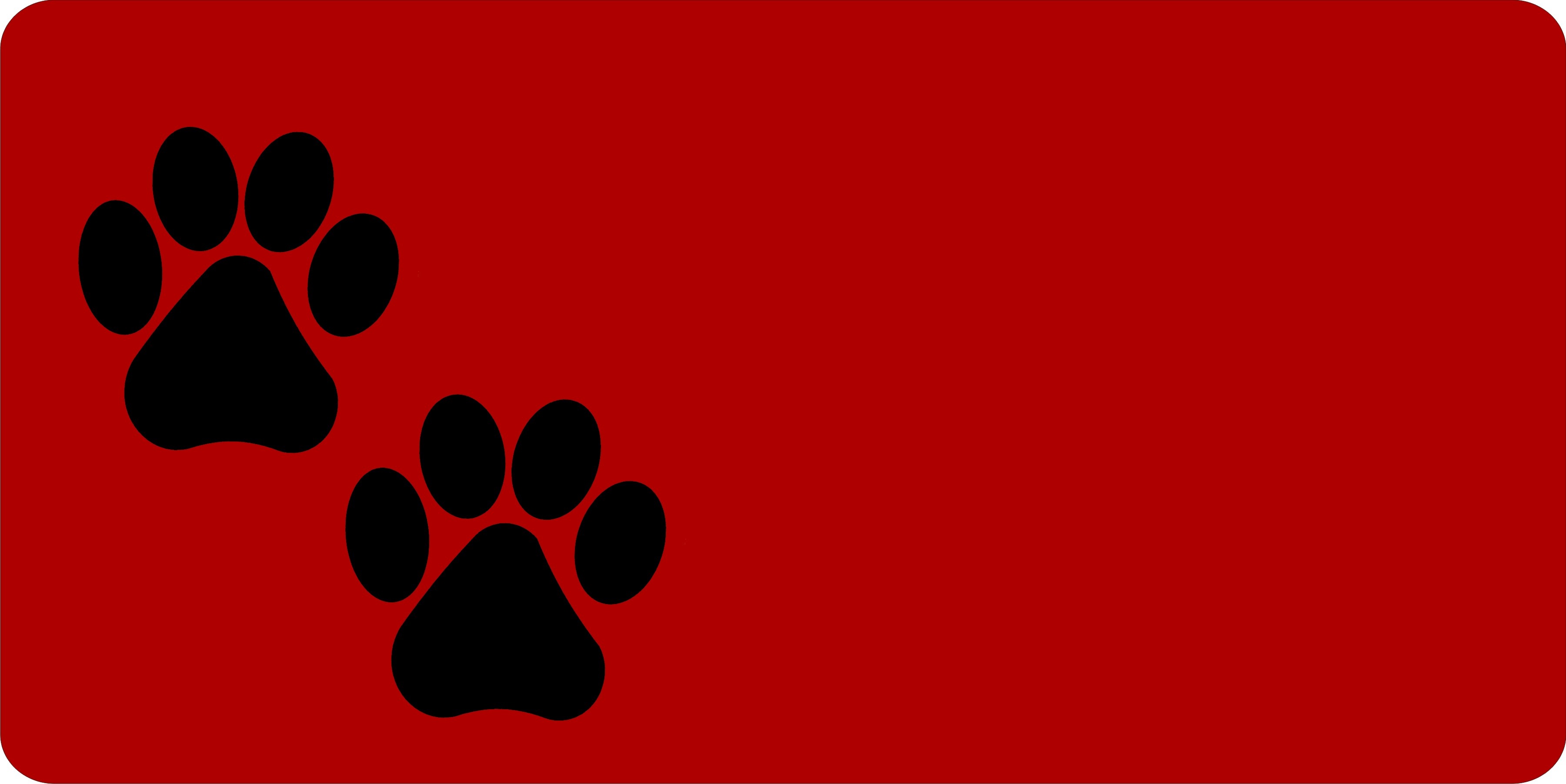 Black Paw Prints Offset On Red LICENSE PLATE Free Personalization on this PLATE