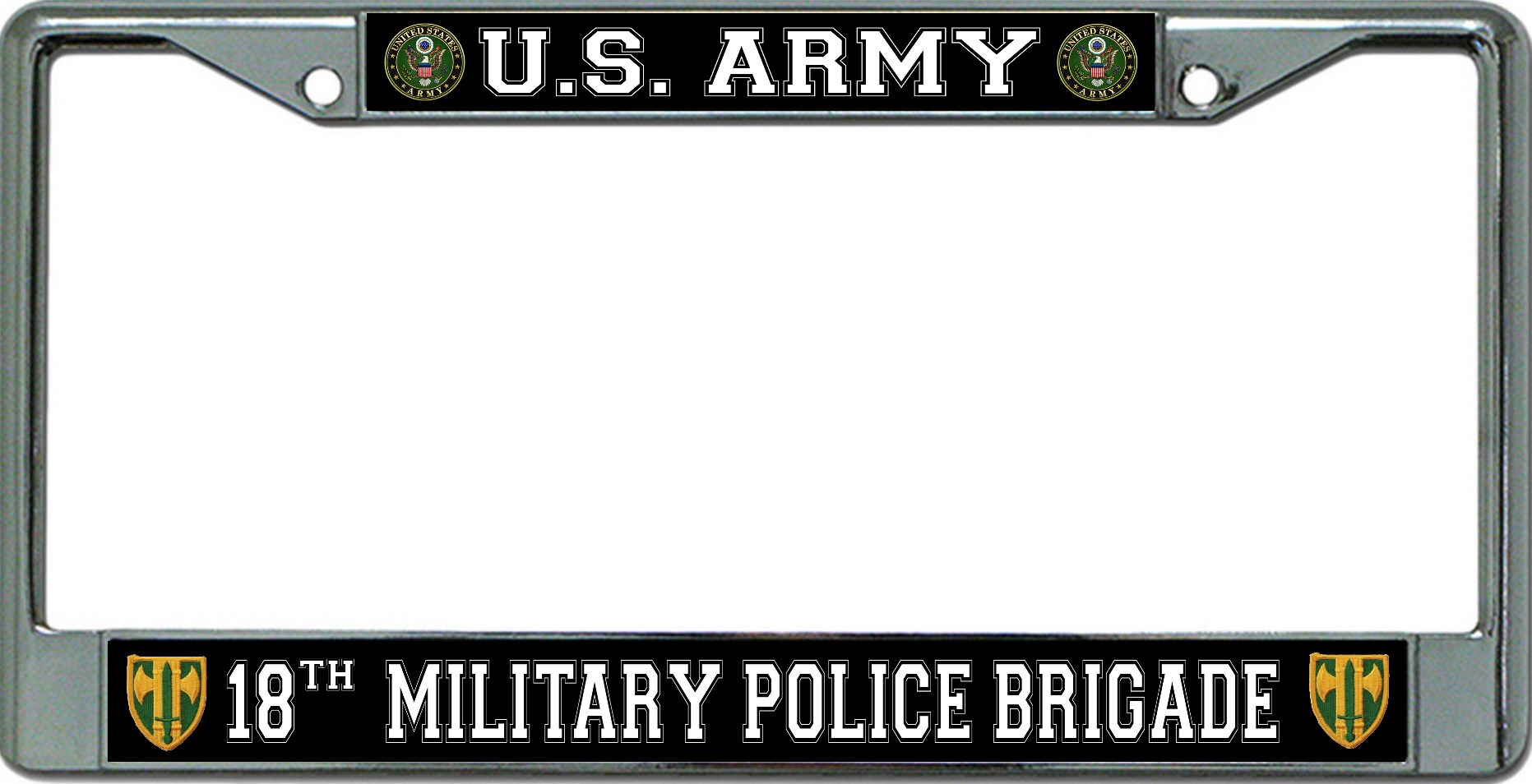 U.S. Army 18th Military Police Brigade Chrome License Plate FRAME