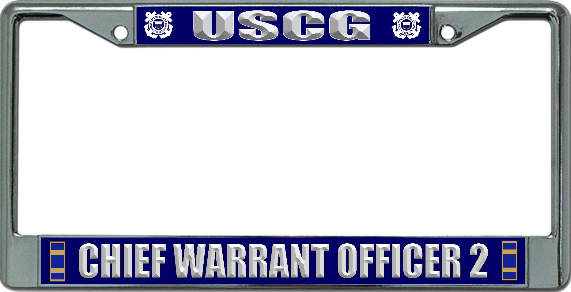 U.S. Coast Guard Chief Warrant Officer 2 Chrome License Plate FRAME