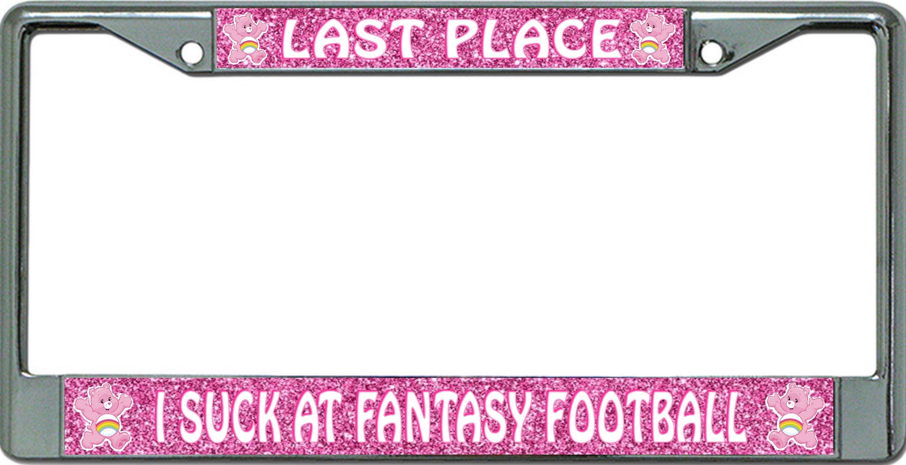 Last Place Fantasy FOOTBALL Pink Glitter Chrome License Plate Frame