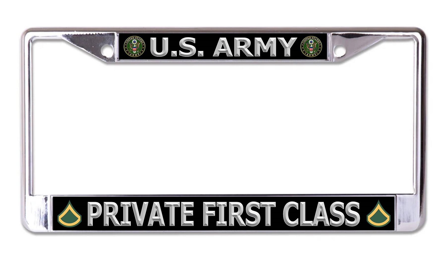 U.S. Army Private First Class Silver Letters Chrome License Plate FRAME