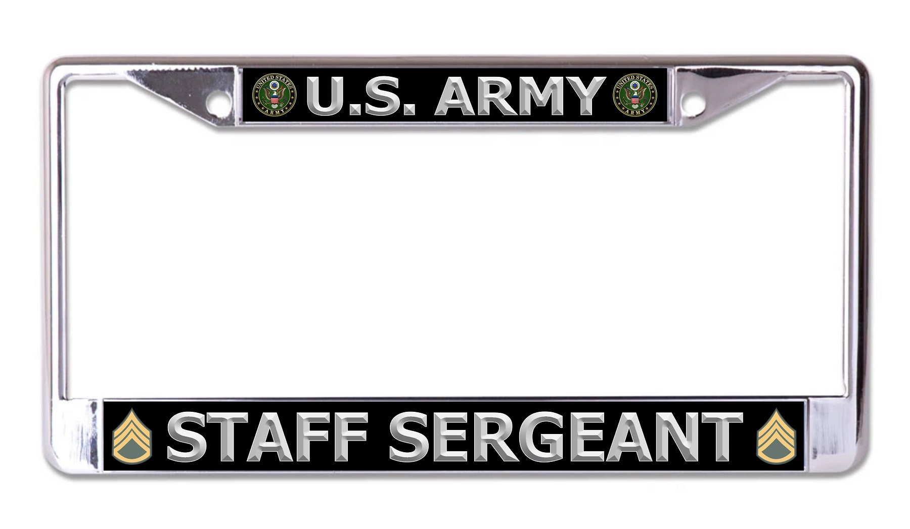 U.S. Army Staff Sergeant Silver Letters Chrome License Plate FRAME