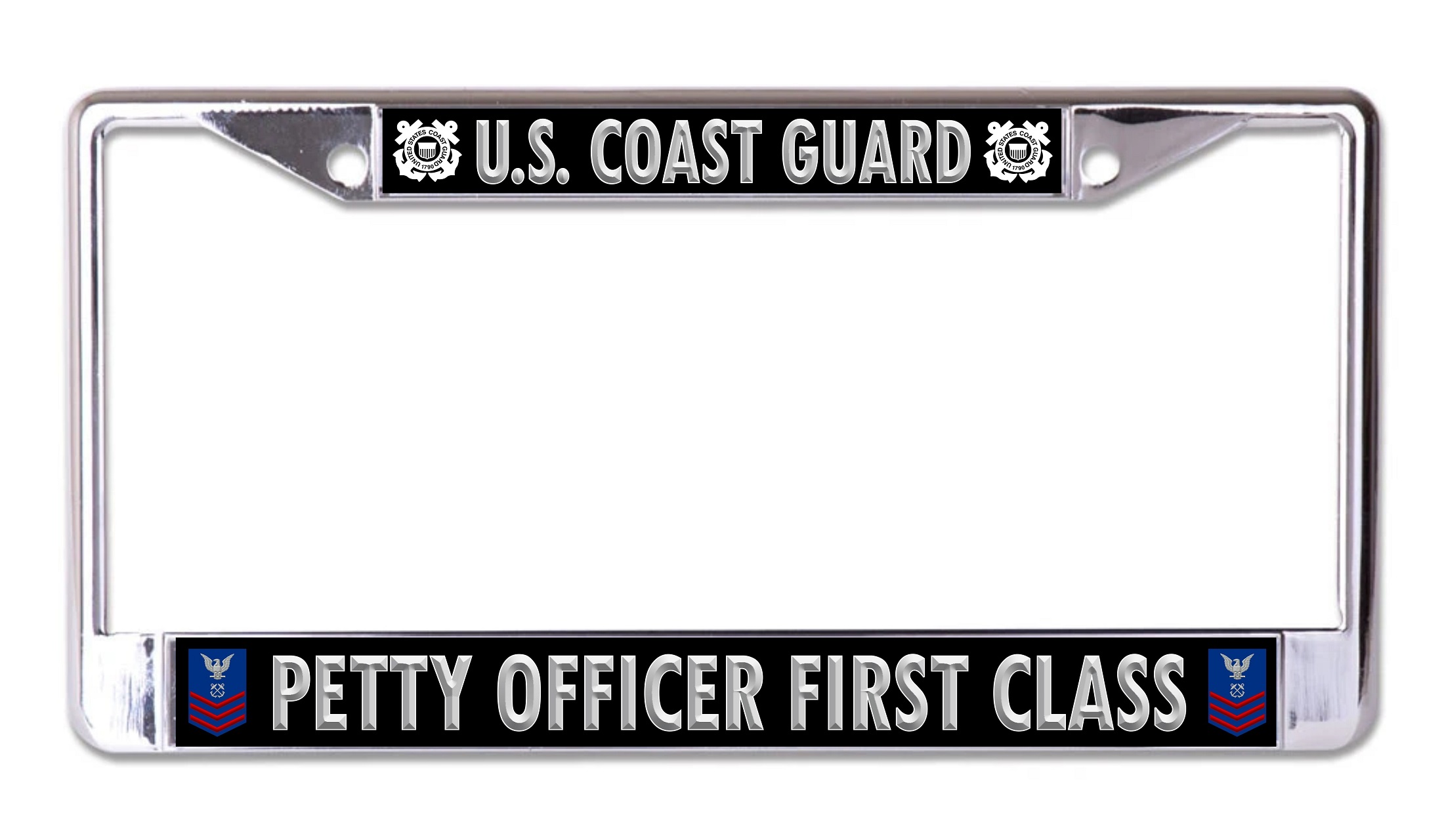 U.S. Coast Guard Petty Officer First Class Chrome LICENSE PLATE Frame