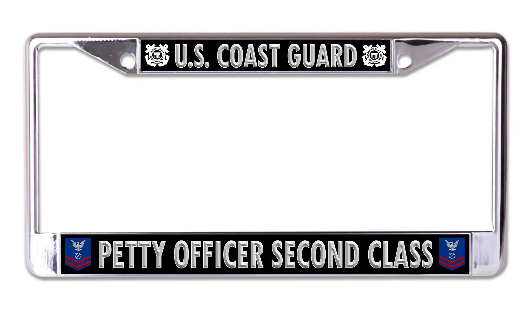 U.S. Coast Guard Petty Officer Second Class Chrome LICENSE PLATE Frame