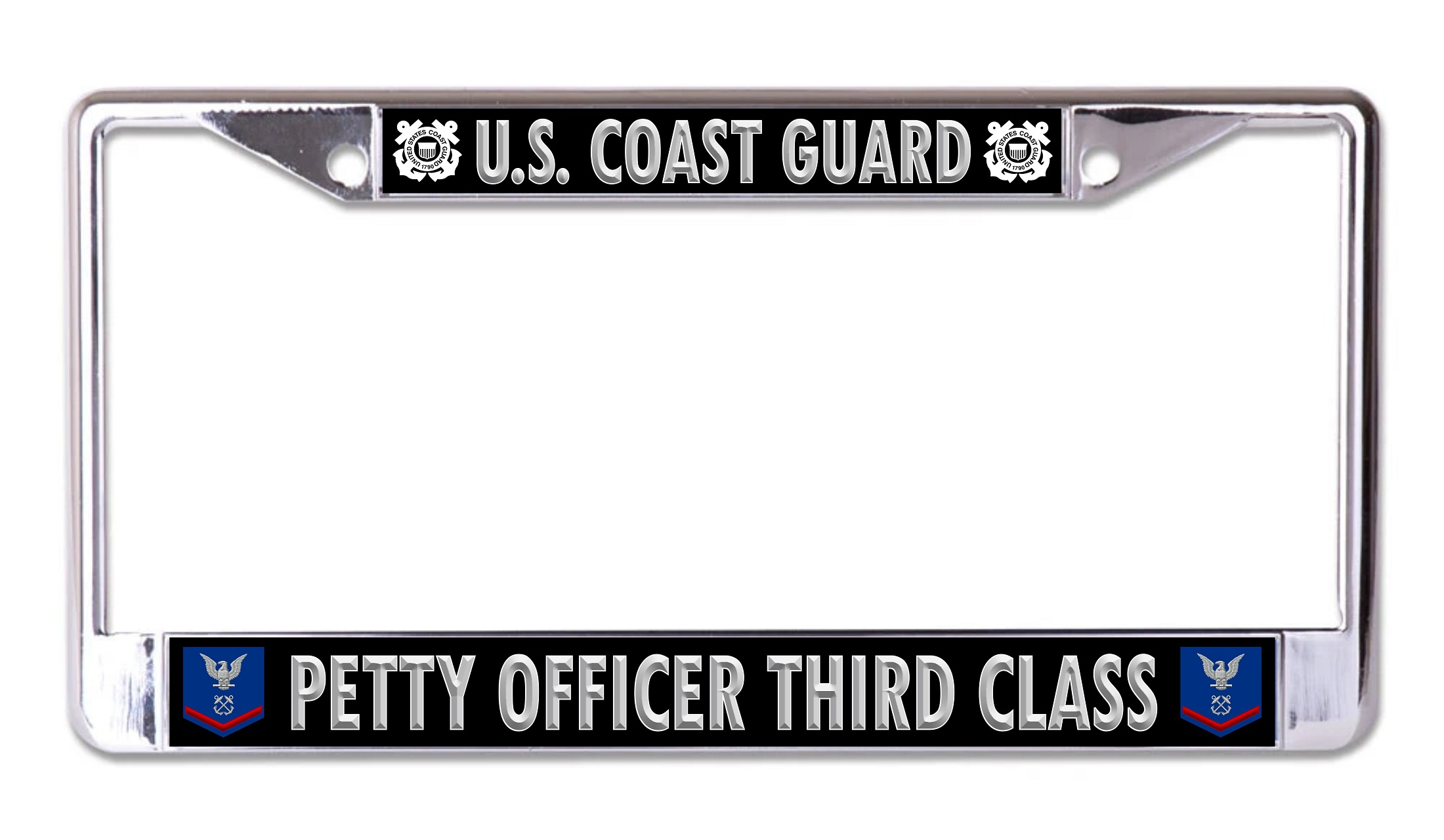 U.S. Coast Guard Petty Officer Third Class Chrome LICENSE PLATE Frame