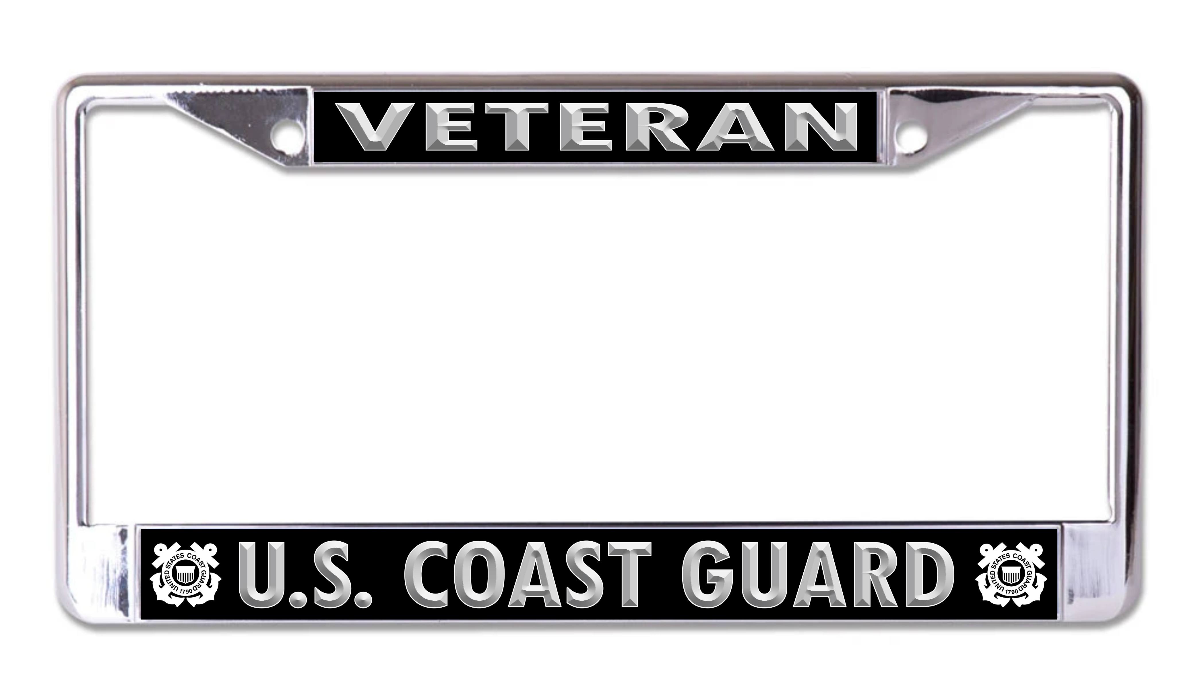 U.S. Coast Guard Veteran Black And Silver Chrome LICENSE PLATE Frame