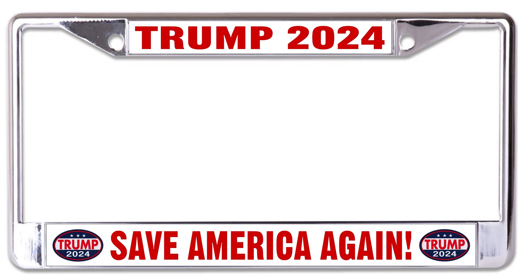 Trump 2024 Save America Again Chrome License Plate FRAME