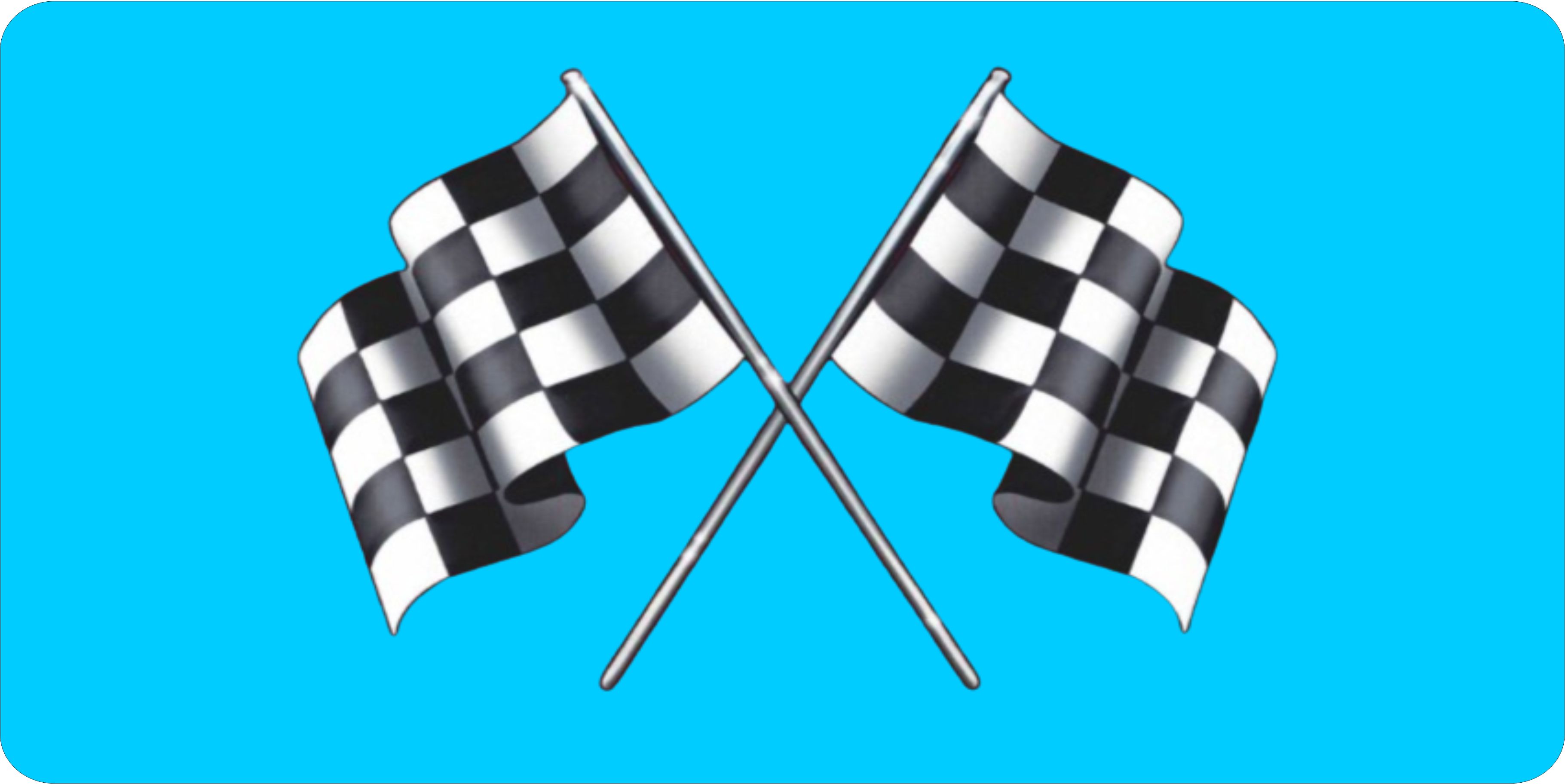 Racing FLAGs On Light Blue Photo License Plate