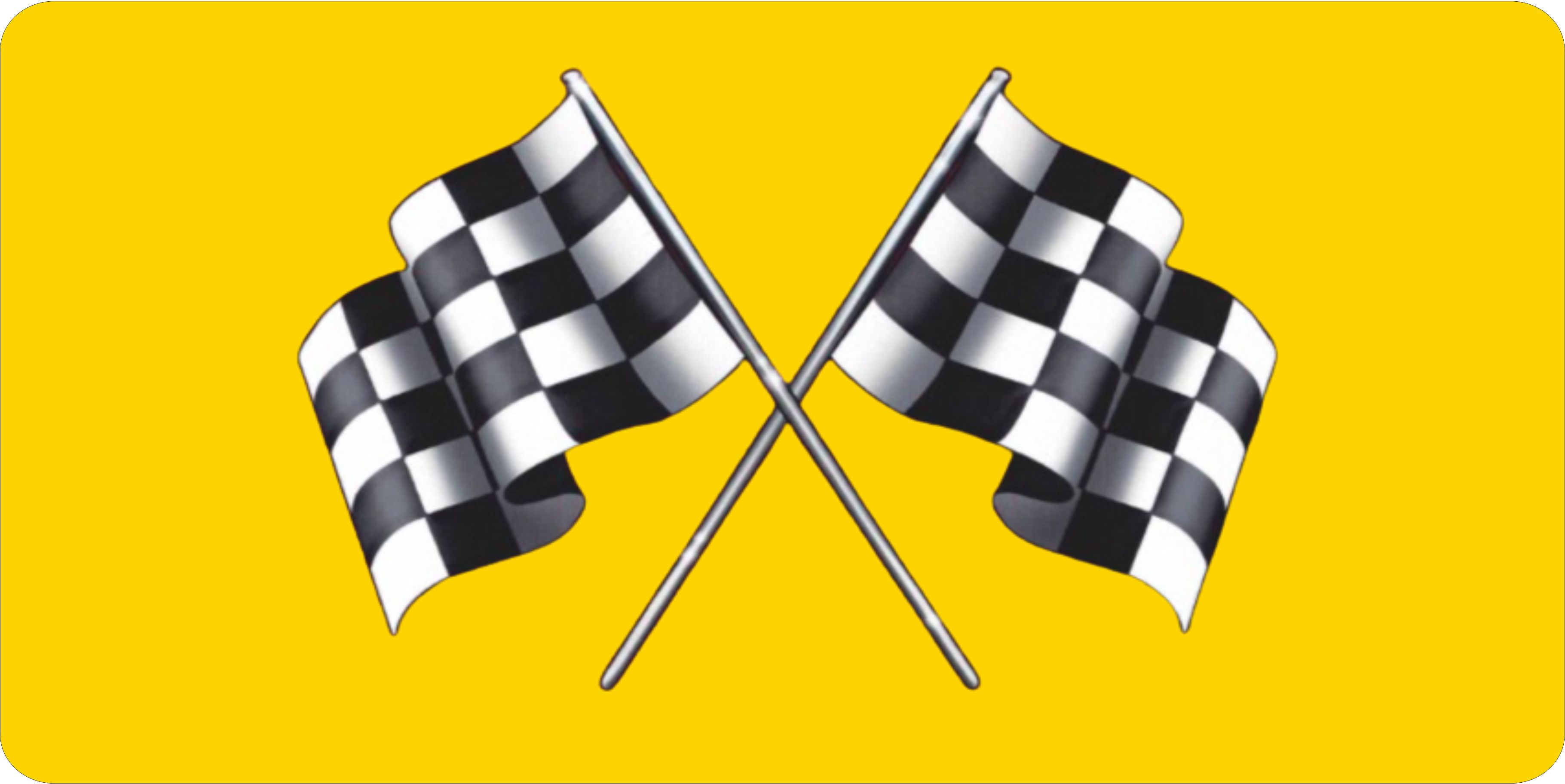 Racing FLAGs On Yellow Photo License Plate
