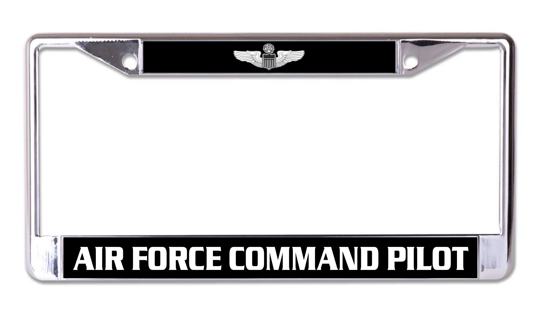 U.S. Air Force Command Pilot Black And White Background Chrome License Plate FRAME