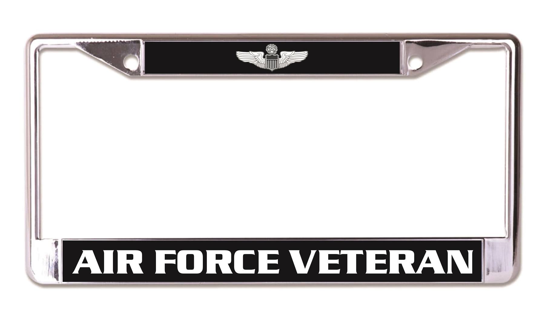 U.S. Air Force Veteran Black And White Background Chrome License Plate FRAME