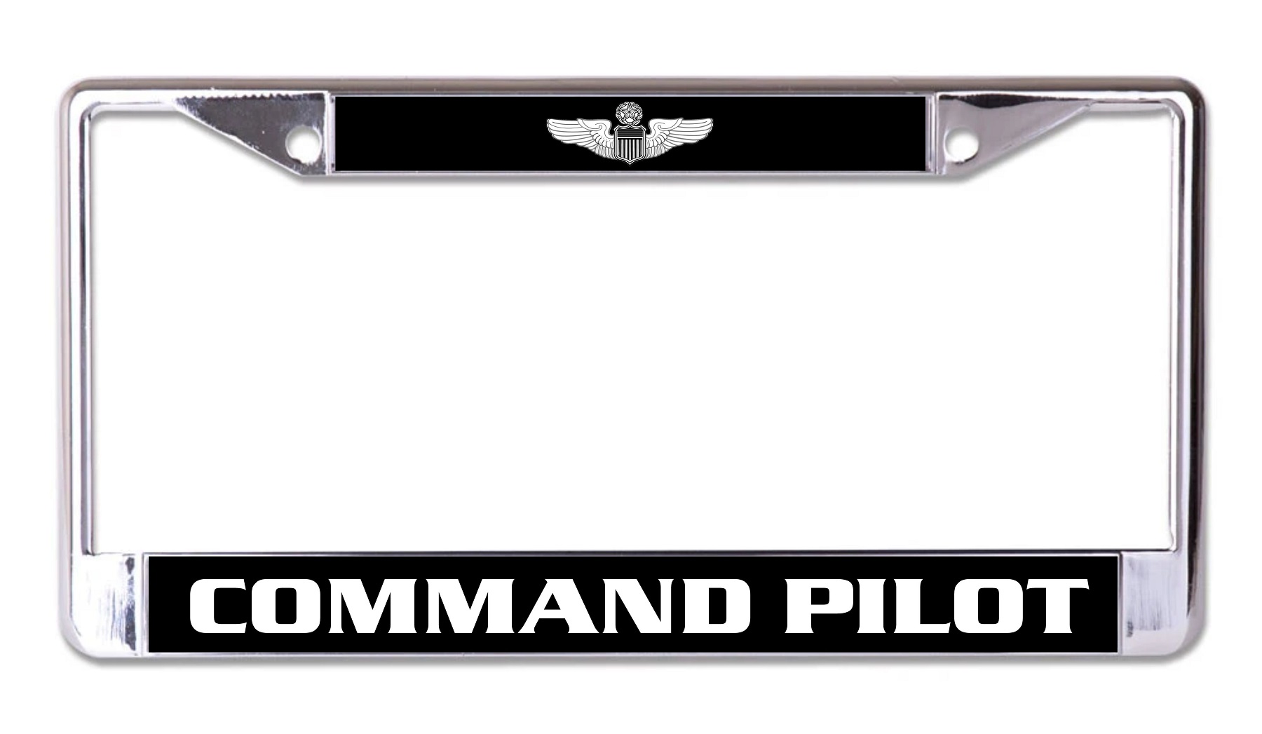 U.S. Air Force Command Pilot Black And White Background Chrome License Plate FRAME