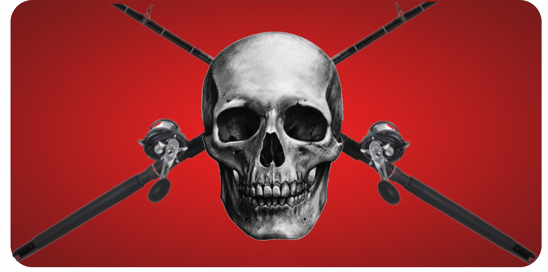 Skull And FISHING Poles On Red Photo License Plate