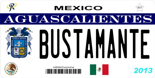 Mexico Aguascalientes Photo LICENSE PLATE  Free Personalization on this PLATE