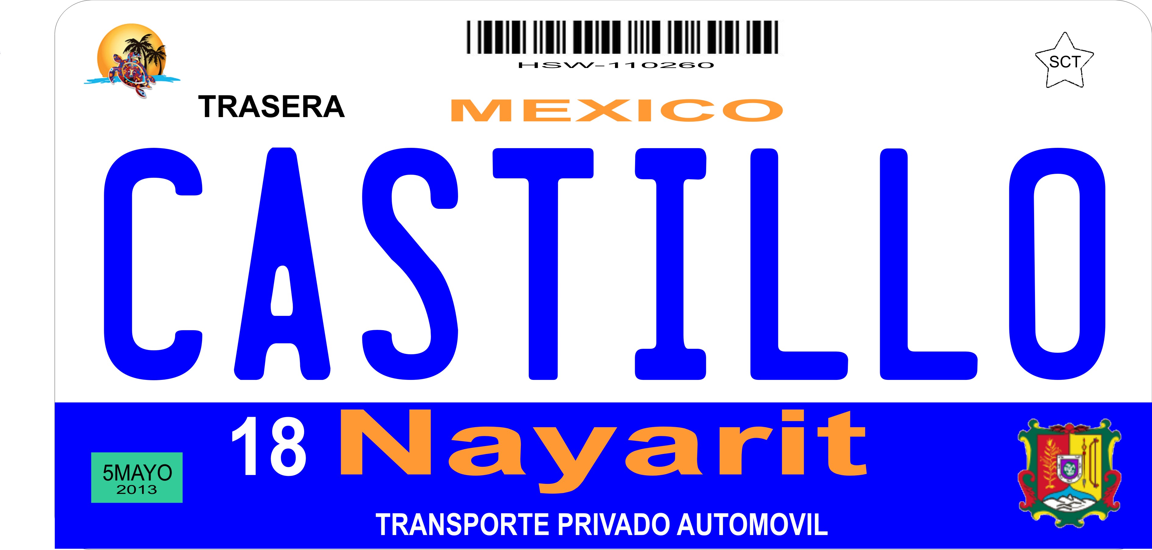 Mexico Nayarit Photo LICENSE PLATE  Free Personalization on this PLATE