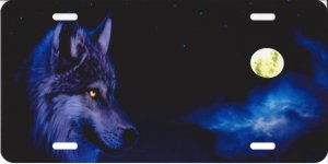 Offset Wolf And Moon License Plate
