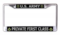 U.S. Army Private First Class Silver Letters Chrome Frame