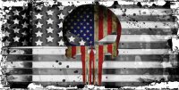 Punisher Skull On Tattered American Flag Photo License Plate