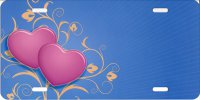 Pink Hearts Offset On Blue With Filigree License Plate