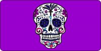Sugar Skull Design On Purple Photo License Plate