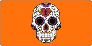 Sugar Skull Design On Orange Photo License Plate