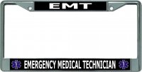EMT Emergency Medical Technician Chrome License Plate Frame