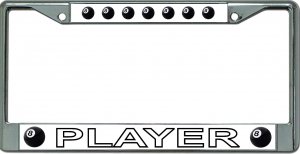 Eight Ball Player Chrome License Plate Frame