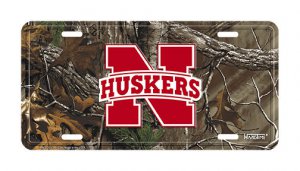 Nebraska Huskers Camo Metal License Plate