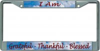 Grateful Thankful Blessed Clouds Chrome License Plate Frame