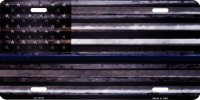 Thin Blue Line American Flag Corrugated Metal License Plate