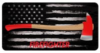 Firefighter Axe With Text On U.S.A. Flag Photo License Plate