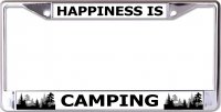 Happiness Is Camping Chrome License Plate Frame