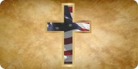 U.S. Flag In Cross On Rustic Background Photo License Plate