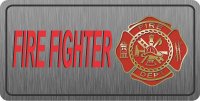 Fire Fighter Brushed Aluminum Photo License Plate