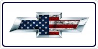 Chevy Bowtie US Flag On White Photo License Plate